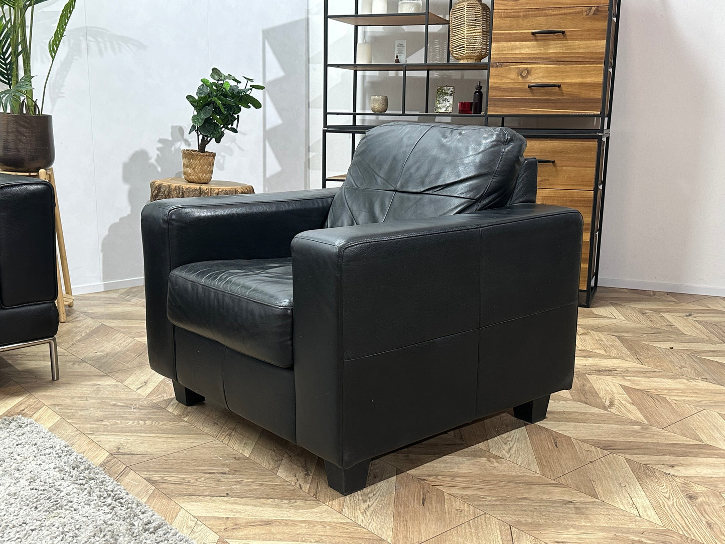 Zwarte Echt Lederen Banken Set Inc Fauteuil ~ Vaste Kussens