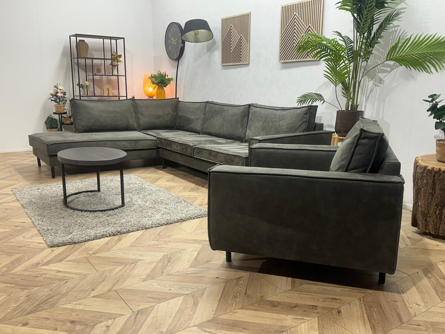 Antraciet Suède Stoffen Hoekbank Inc Fauteuil ~ Losse Kussens Met Afneembare Hoezen