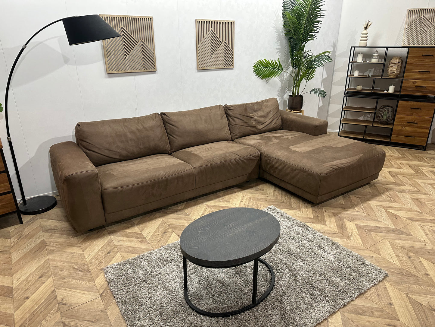 Bruine Suède Stoffen Hoekbank ~ Vaste Kussens