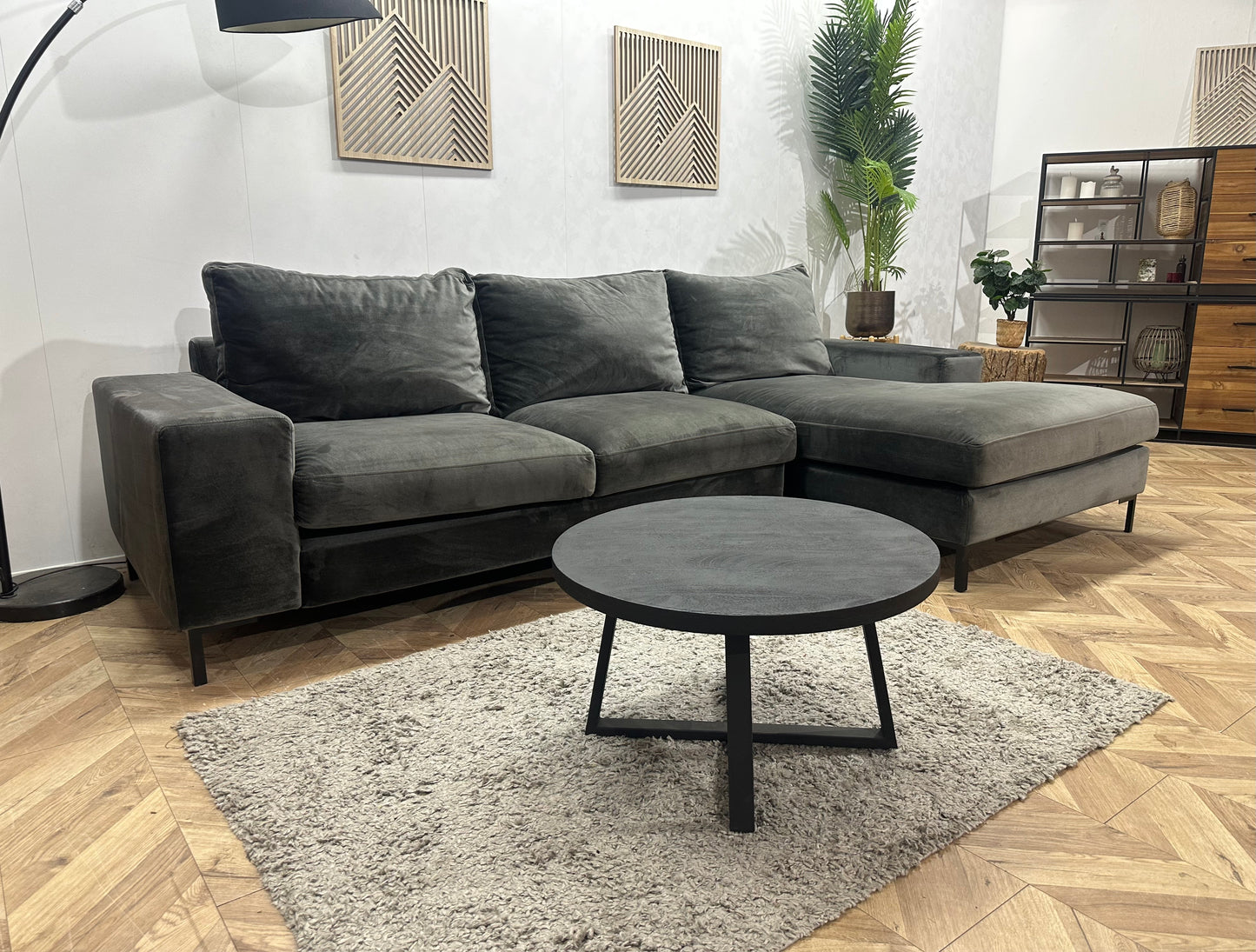Antraciet Velvet Hoekbank ~ Losse Kussens Met Afneembare Hoezen