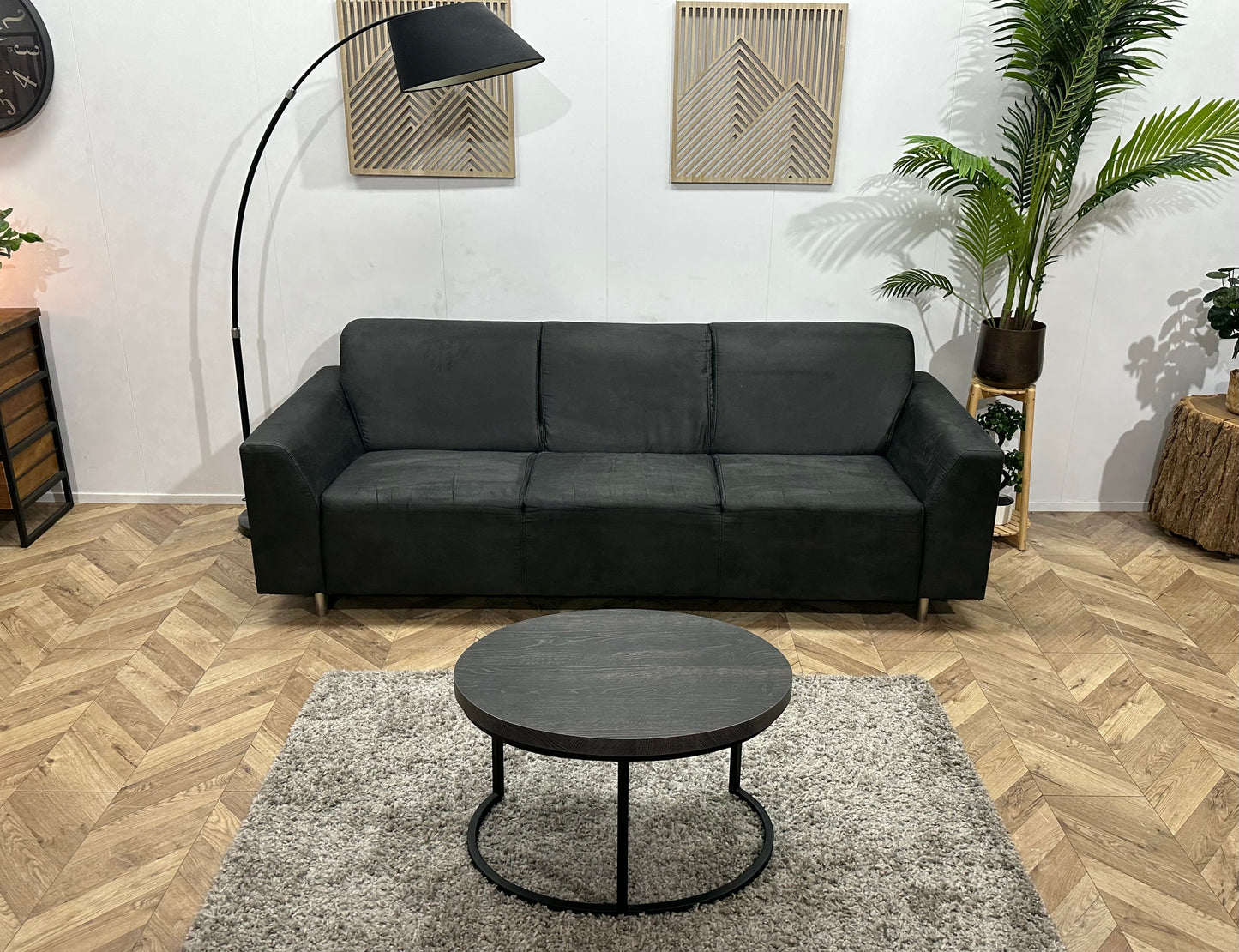 Antraciet Suède Stoffen 3-Zits Bank ~ Vaste Kussens