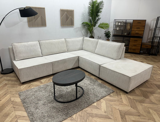 Witte Suède Stoffen Modulaire Hoekbank ~ Meerdere Opstellingen