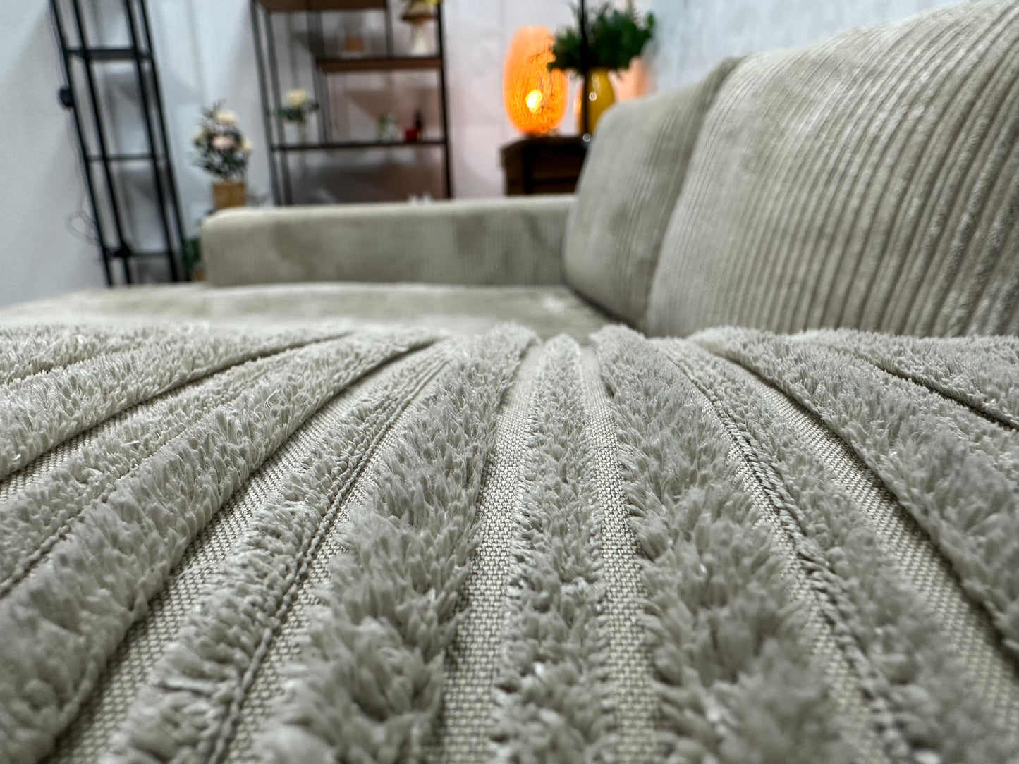 Crème Ribstof Hoekbank ~ Losse Kussens Met Afneembare Hoezen