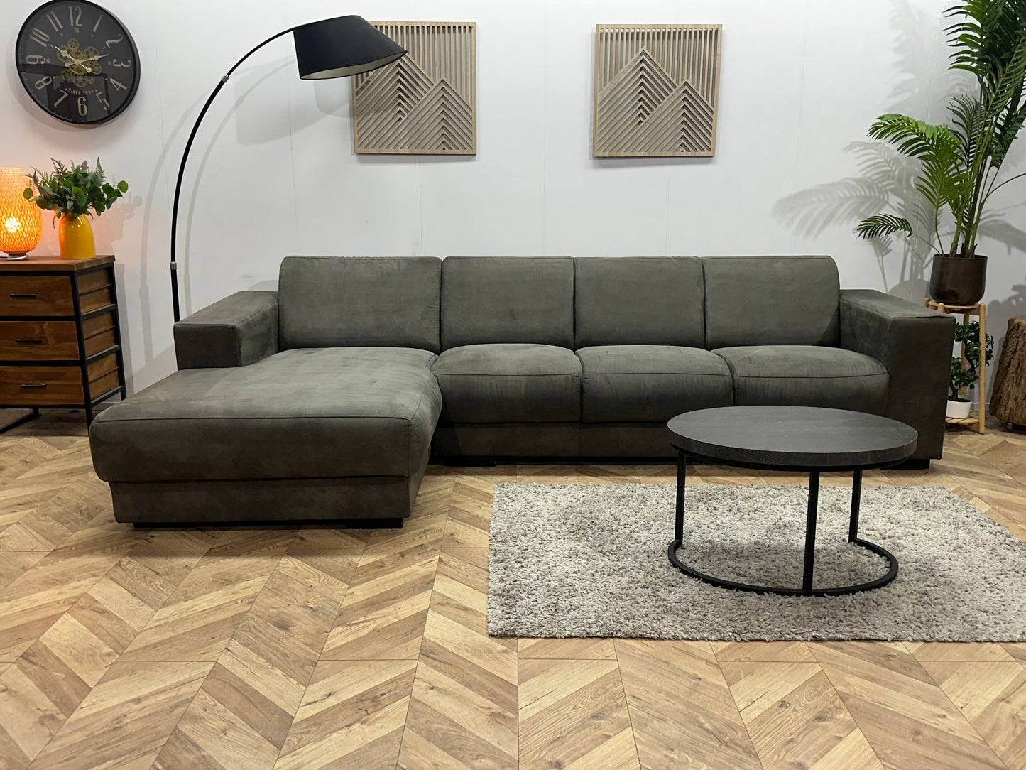 Antraciet Suède Stoffen Hoekbank ~ Vaste Kussens