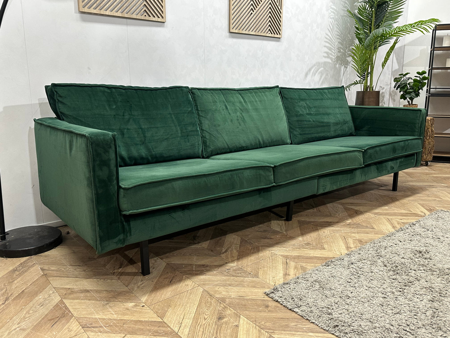 Be Pure Groene Velvet 3-Zits Bank Inc Hocker ~ Losse Kussens Met Afneembare Hoezen