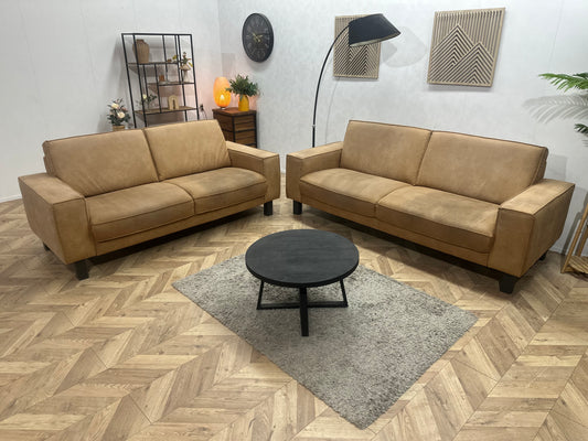 Cognac Bruine Suède Stoffen Banken Set ~ Inruilvoordeel