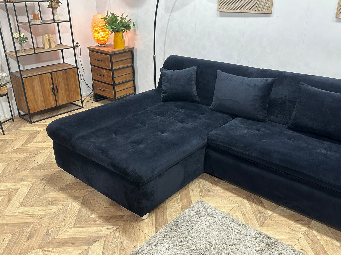 !Showroommodel! Zwarte Velvet Hoekbank ~ Slaapfunctie