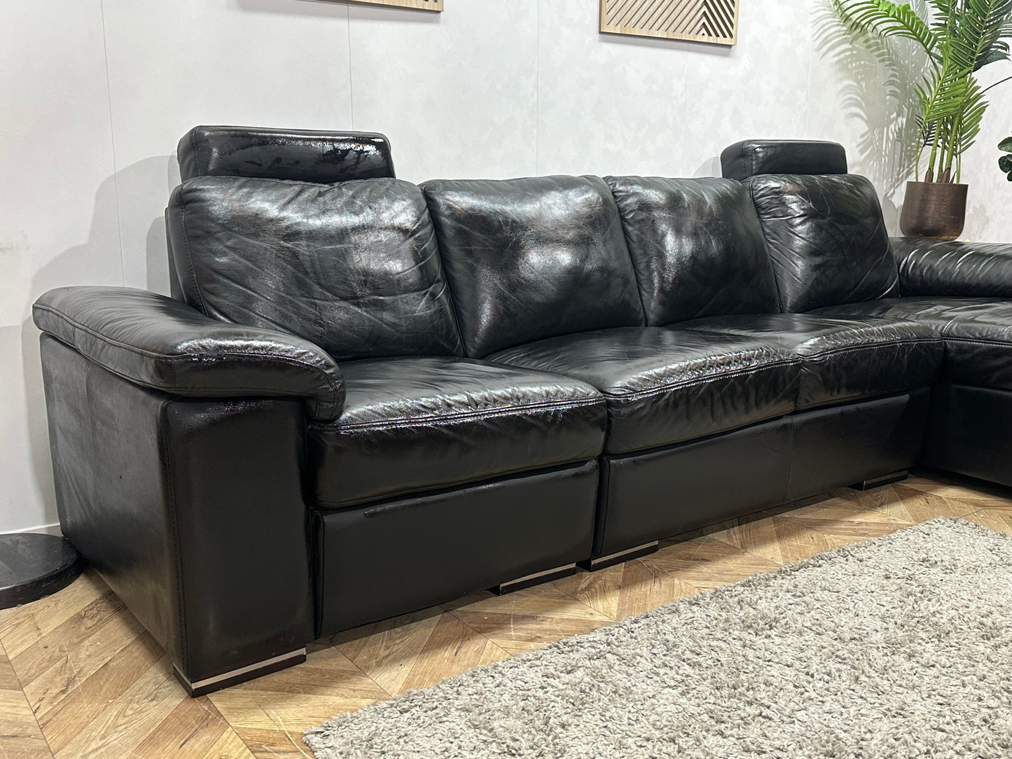 Zwarte Echt Lederen Hoekbank ~ Geïmpregneerd