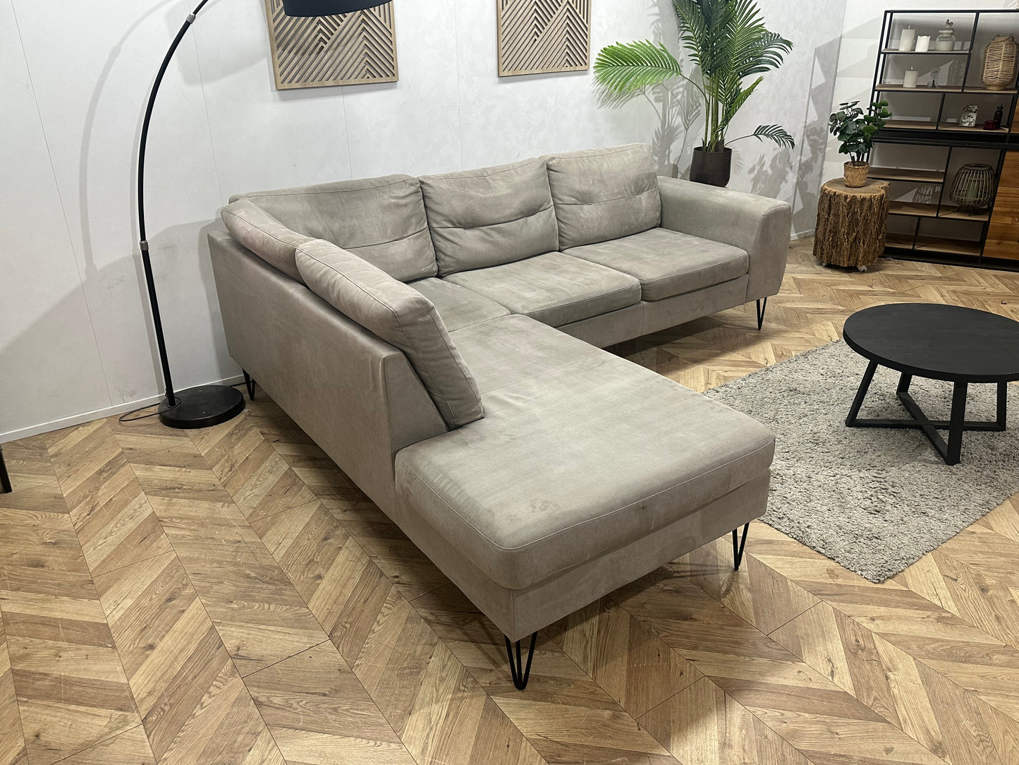 Xooon Beige/Grijze Suede Stoffen Hoekbank ~ Inruilvoordeel