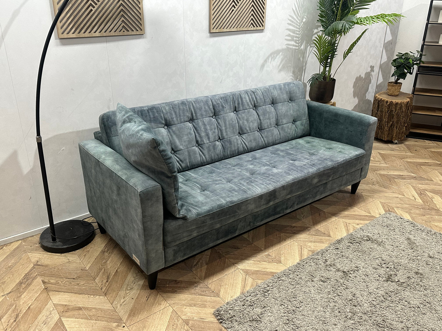Umix Blauwe Velvet 2.5-Zits Bank ~ Losse Rugkussens Met Afneembare Hoezen