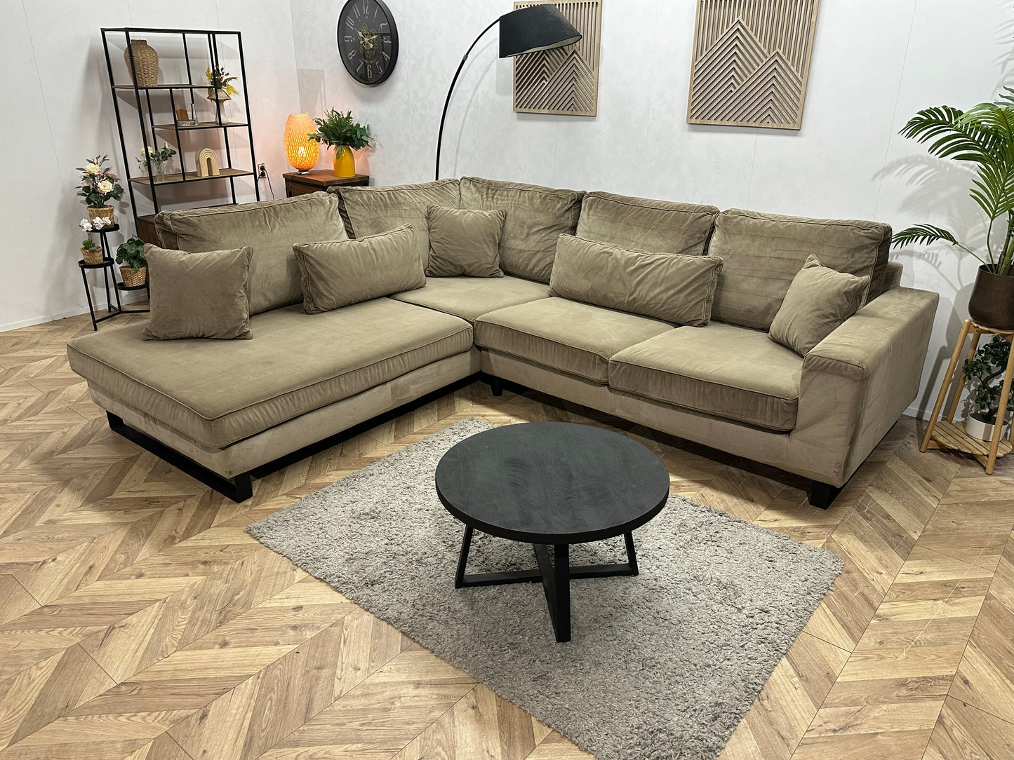 Licht Bruine Velvet Hoekbank ~ Losse Kussens Met Afneembare Hoezen