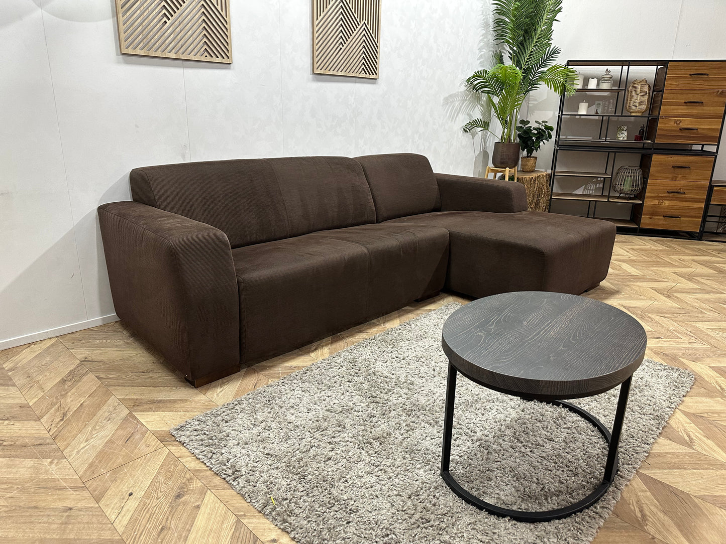 Bruine Ribstof Hoekbank ~ Vaste Kussens