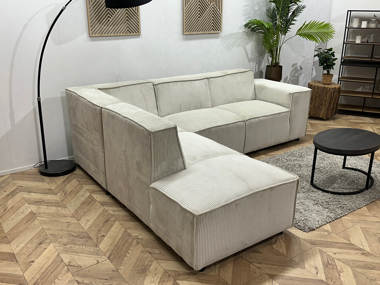 !Showroommodel! Witte/Crème Ribstof Hoekbank