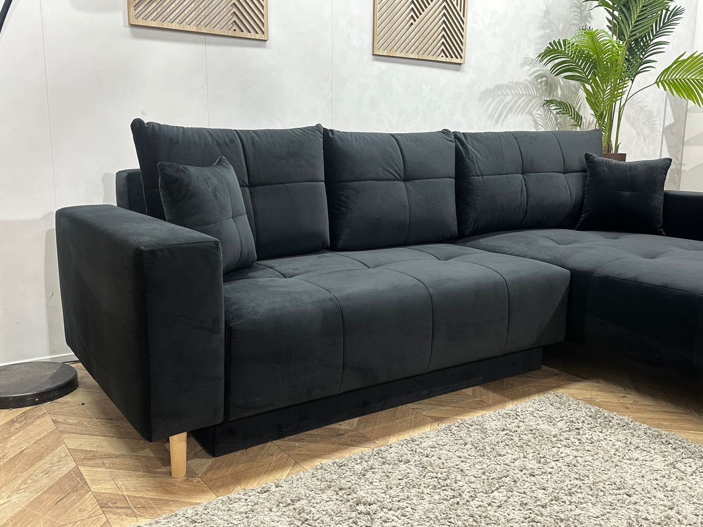 !Showroommodel! Zwarte Velvet Hoekbank