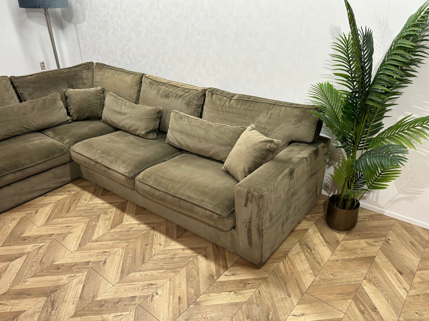 Licht Bruine Velvet Hoekbank ~ Losse Kussens Met Afneembare Hoezen