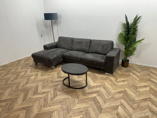 Antraciet Suède Lederen Hoekbank ~ Vaste Kussens