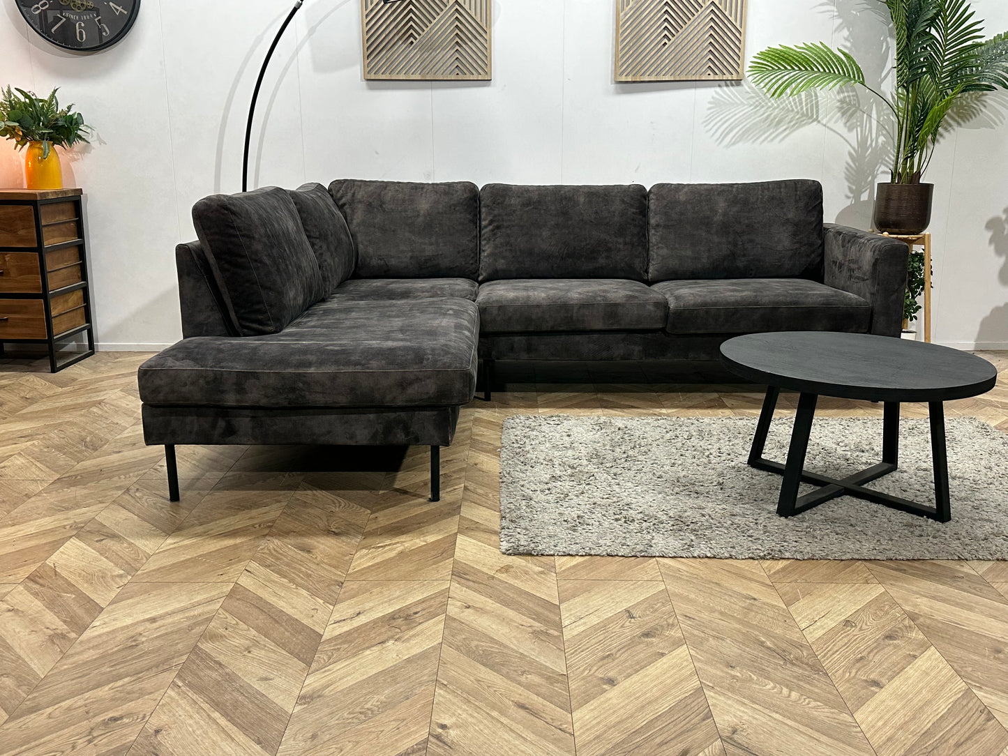 Antraciet Velvet Hoekbank ~ Losse Kussens Met Afneembare Hoezen