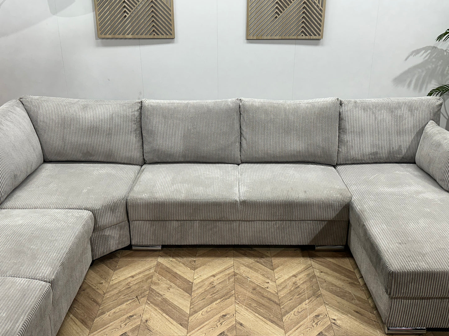 !Showroommodel! Licht Grijze Ribstof U Bank