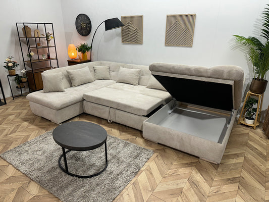 !Showroommodel! Crème Ribstof U Bank ~ Slaapfunctie