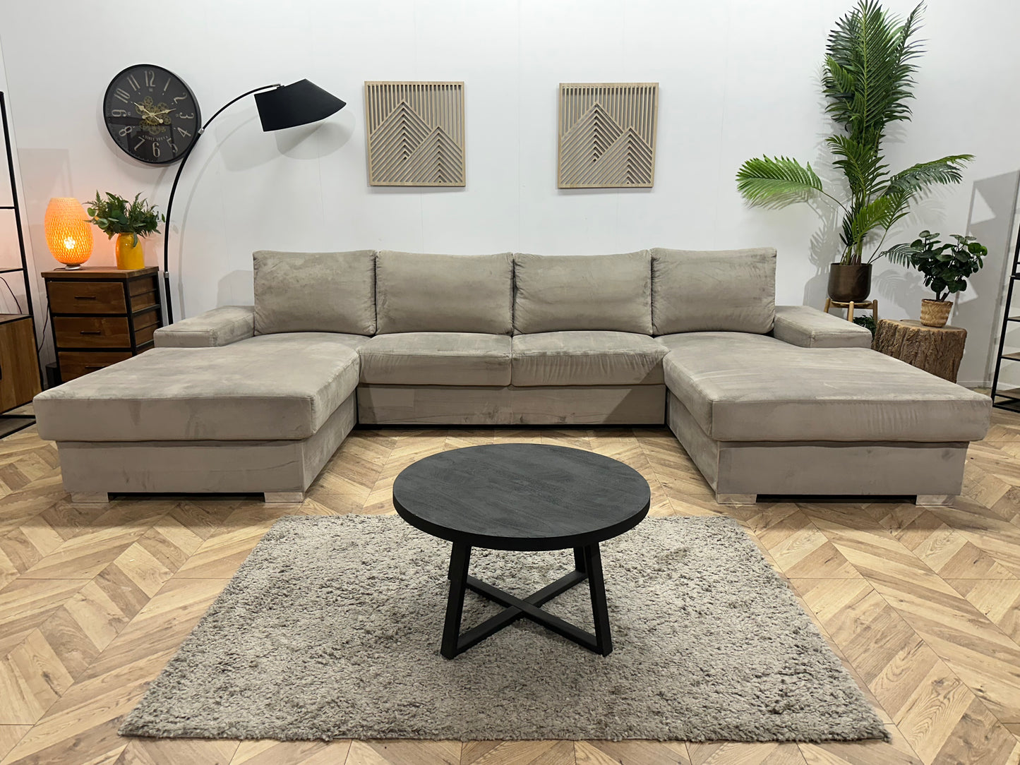 Grijze Velvet U Bank ~ Losse Kussens Met Afneembare Hoezen