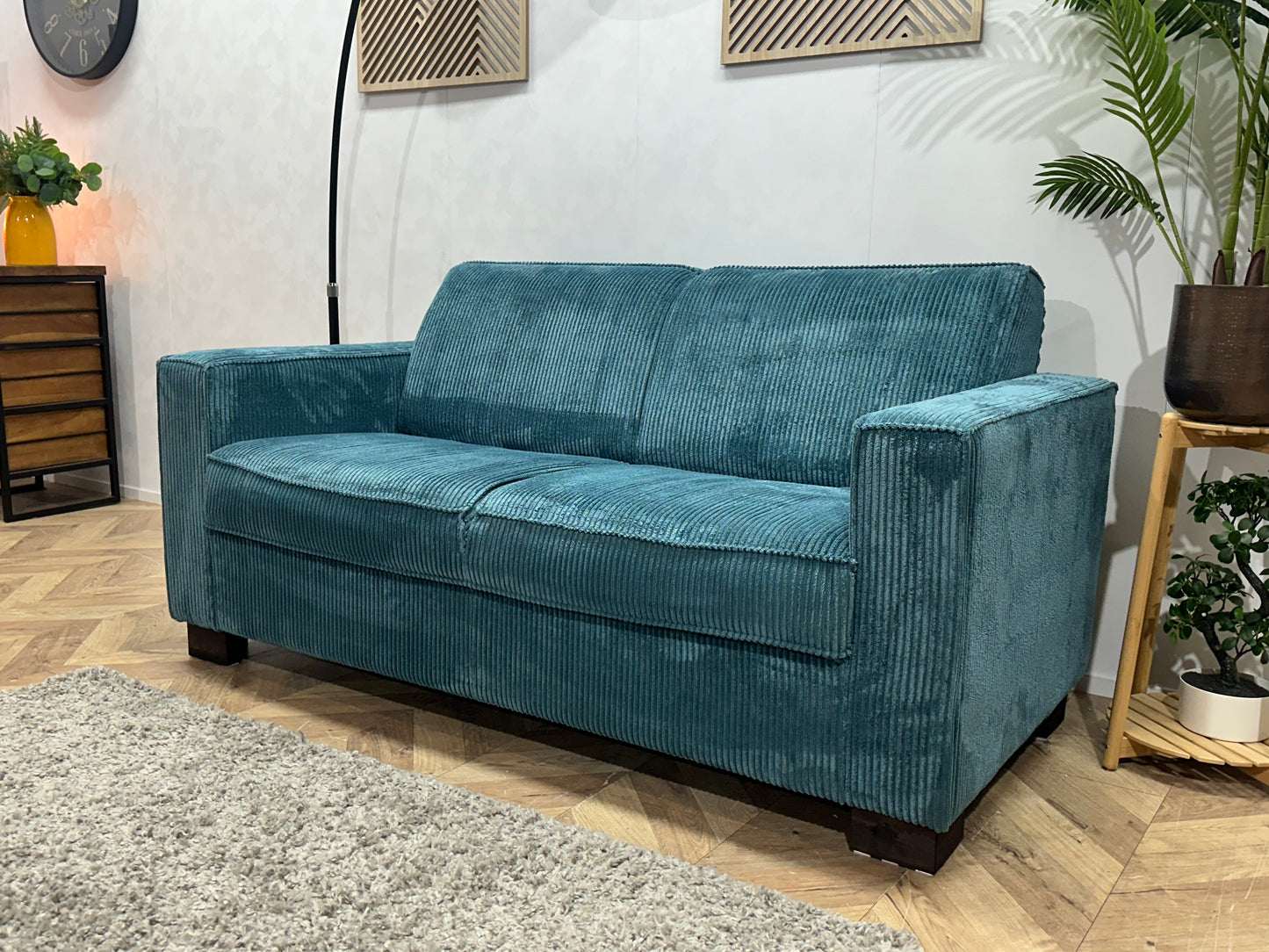 Blauwe Ribstof 2.5-Zits Bank ~ Vaste Kussens