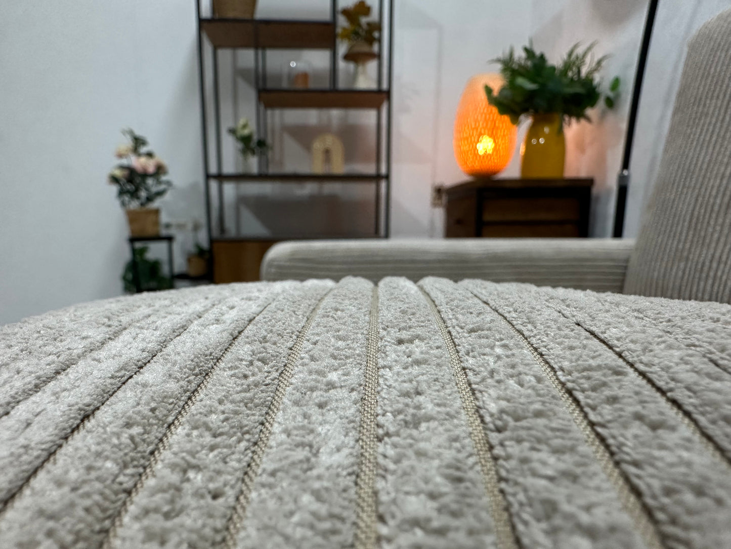 !Showroommodel! Licht Bruine Ribstof Hoekbank