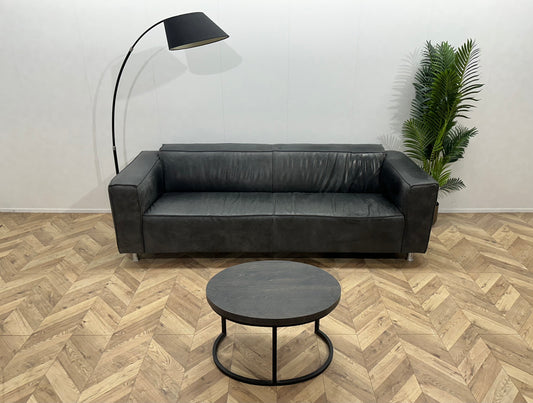 Antraciet Echt Lederen 3-Zits Bank ~ Vaste Kussens