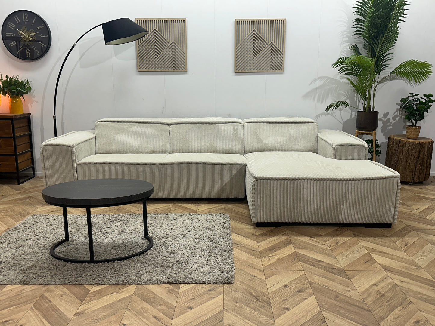 !Showroommodel! Witte Ribstof Hoekbank