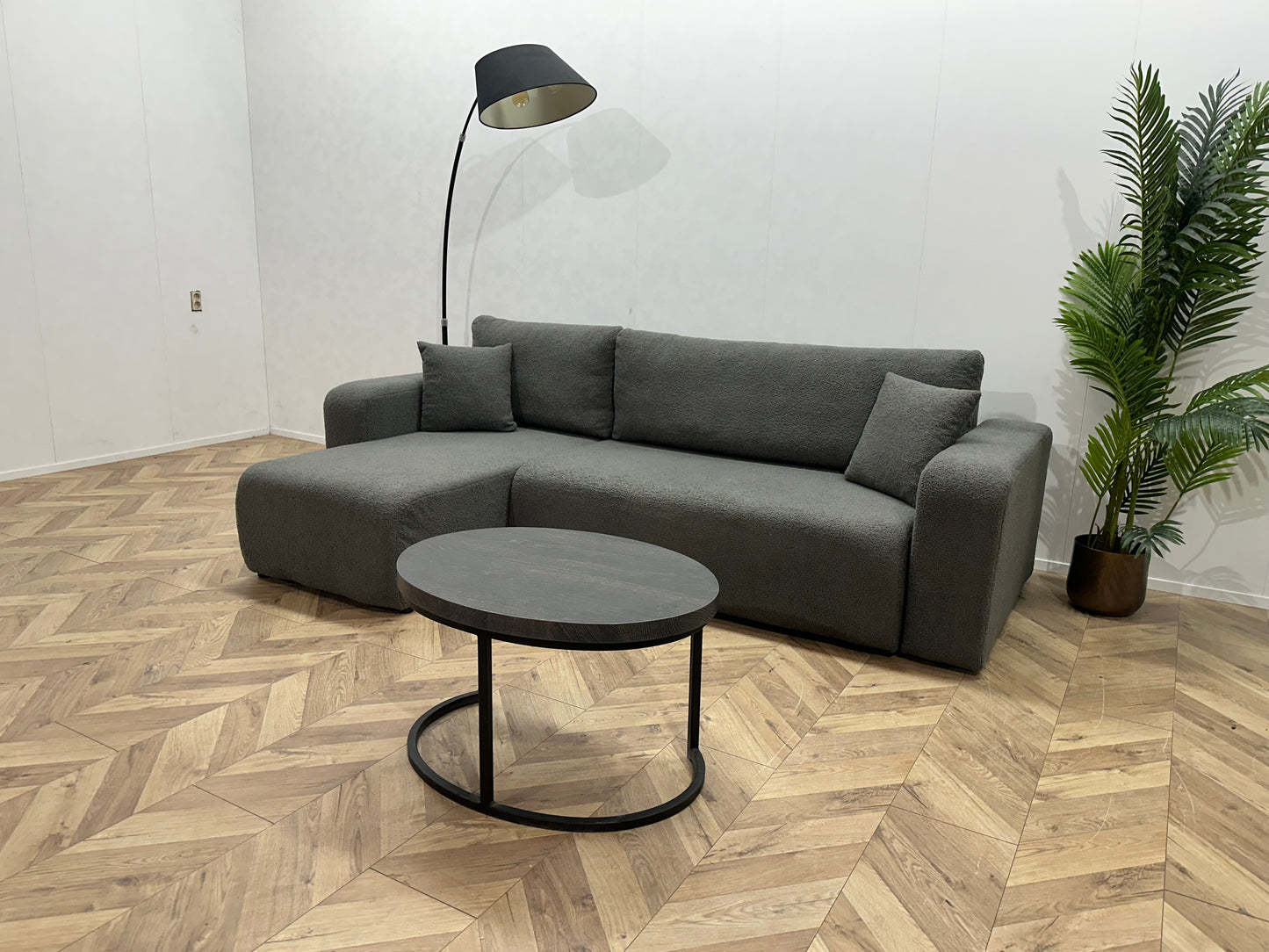 !Showroommodel! Grijze Bouclé Hoekbank