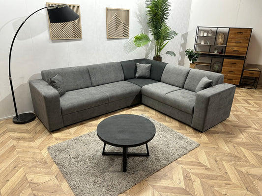 !Showroommodel! Antraciet/Grijze Suède Lederen/Velvet Hoekbank
