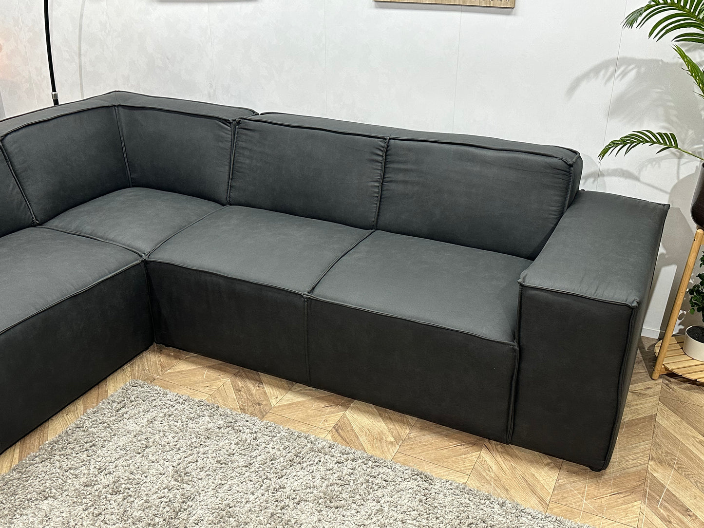 !Showroommodel! Antraciet Leather Look Hoekbank