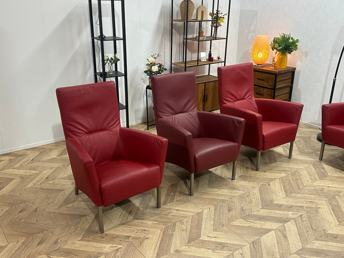 Rode Echt Lederen Stoelen Set