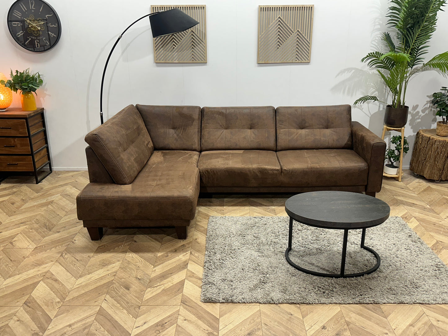 Bruine Suède Stoffen Hoekbank ~ Vaste Kussens