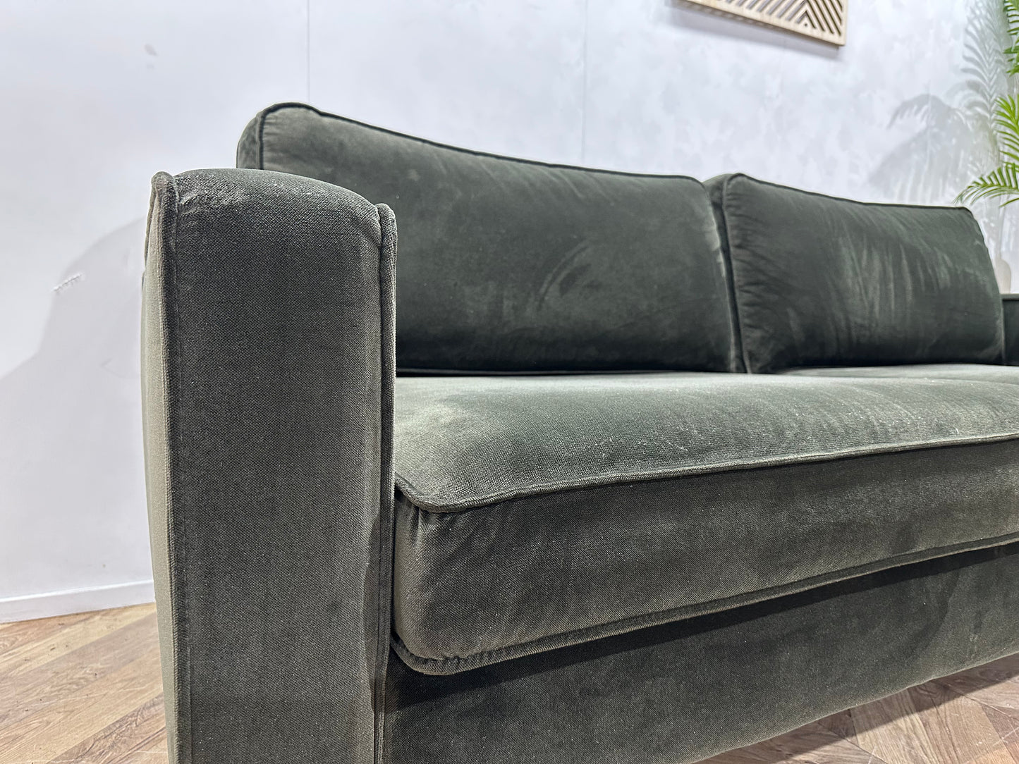 Groene Velvet Stof 2.5-Zits Bank ~ Losse Kussens Met Afneembare Hoezen