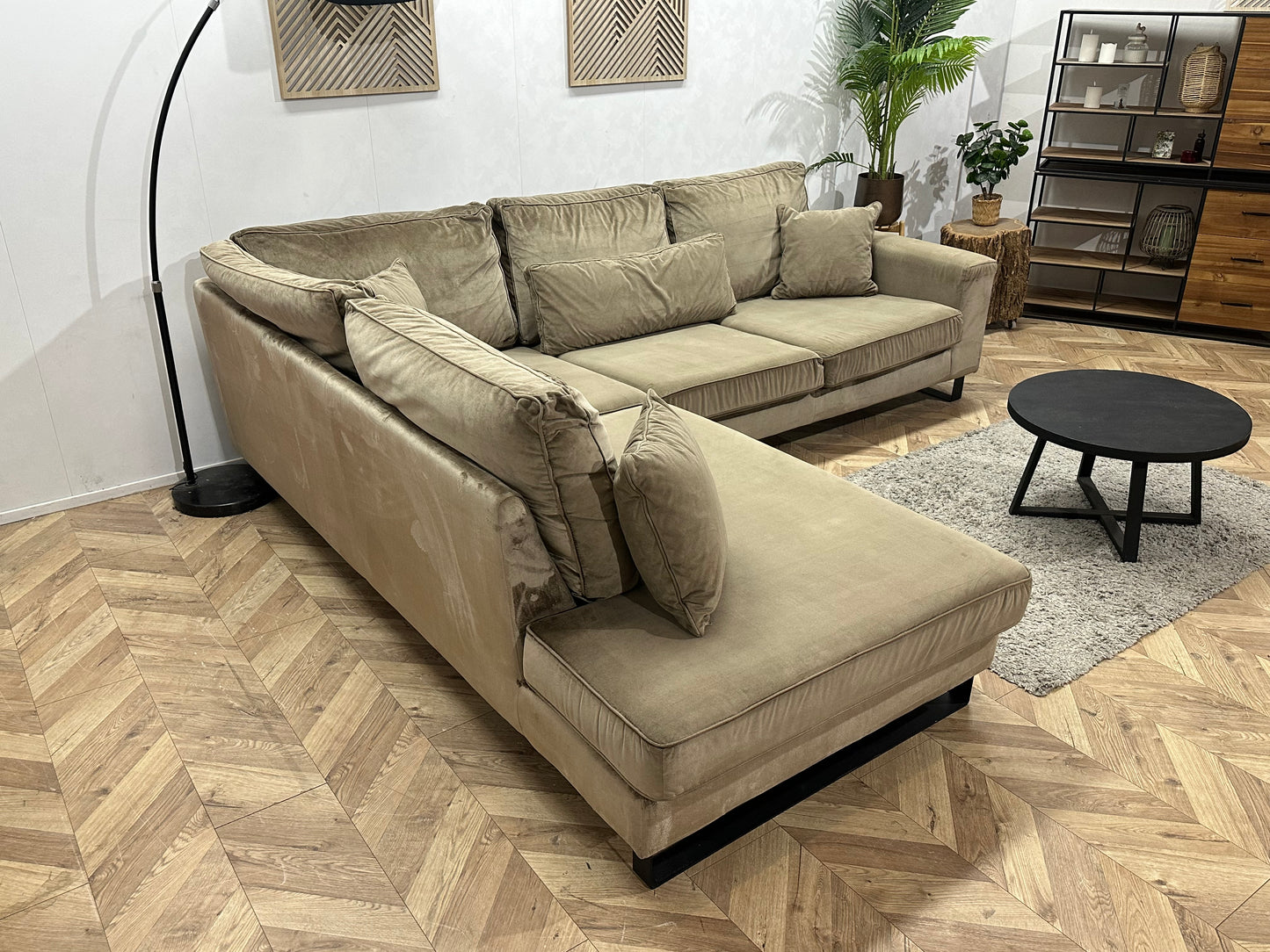 Licht Bruine Velvet Hoekbank ~ Losse Kussens Met Afneembare Hoezen