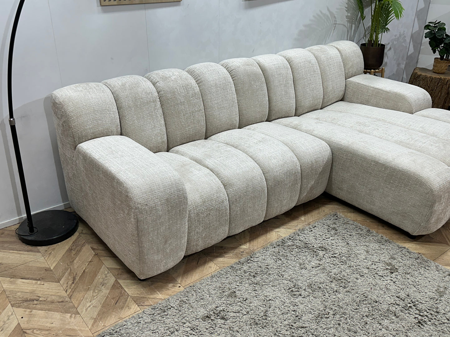 !Showroommodel! Witte/Crème Cremona Stoffen Hoekbank