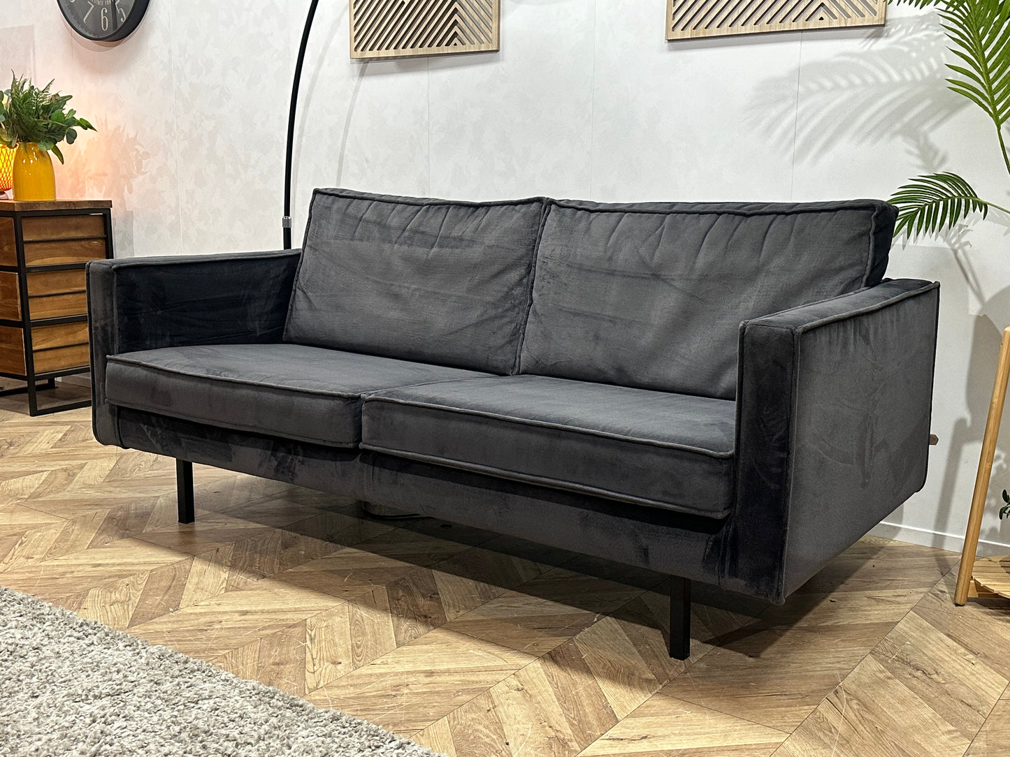 Be Pure Antraciet Velvet 2.5-Zits Bank Inc Hocker ~ Nieuwstaat