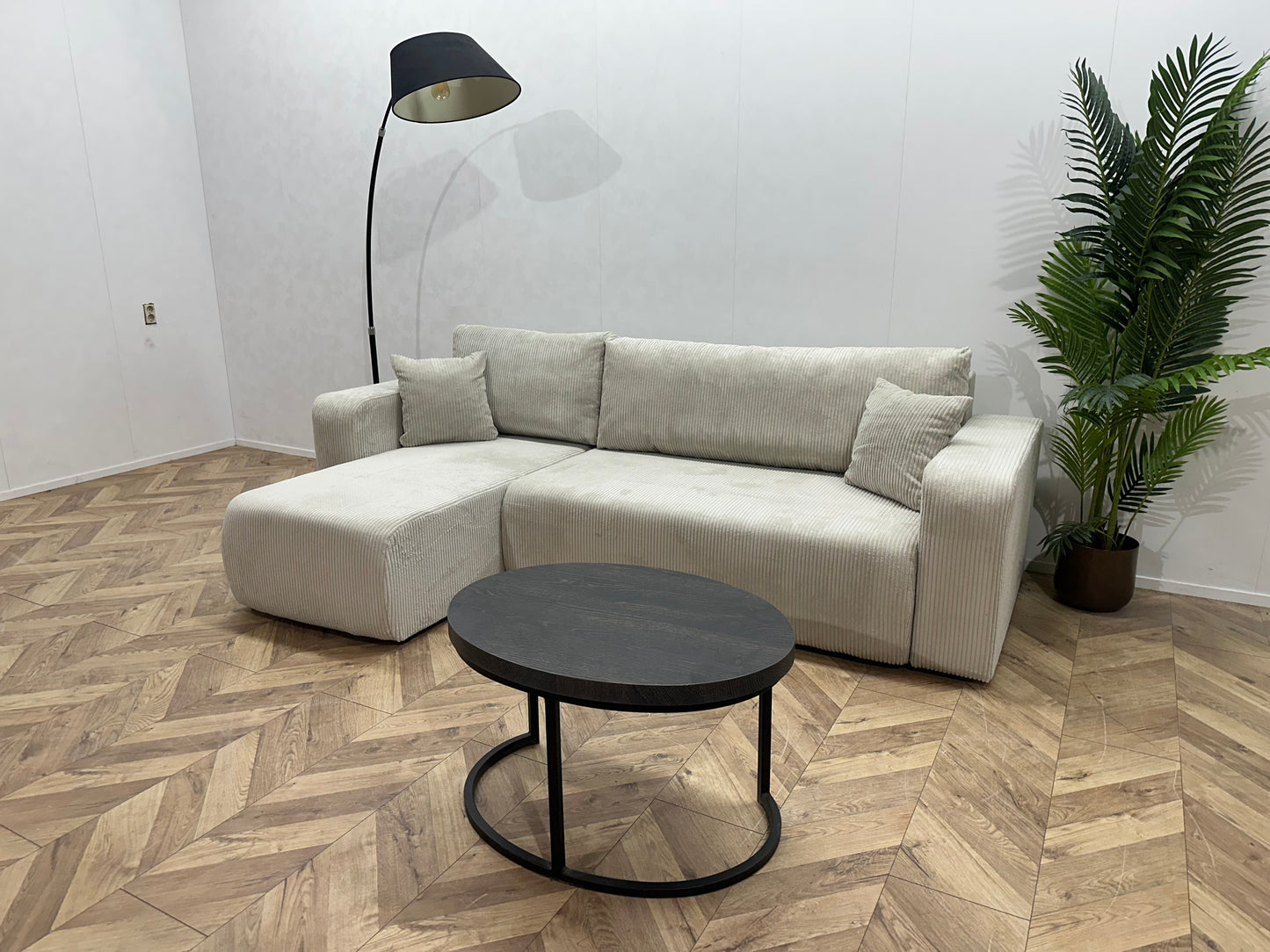 !Showroommodel! Witte Ribstof Hoekbank