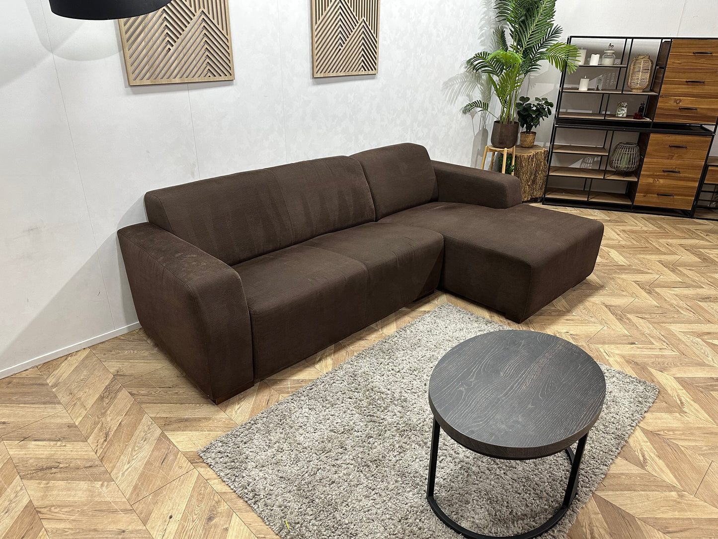 Bruine Ribstof Hoekbank ~ Vaste Kussens