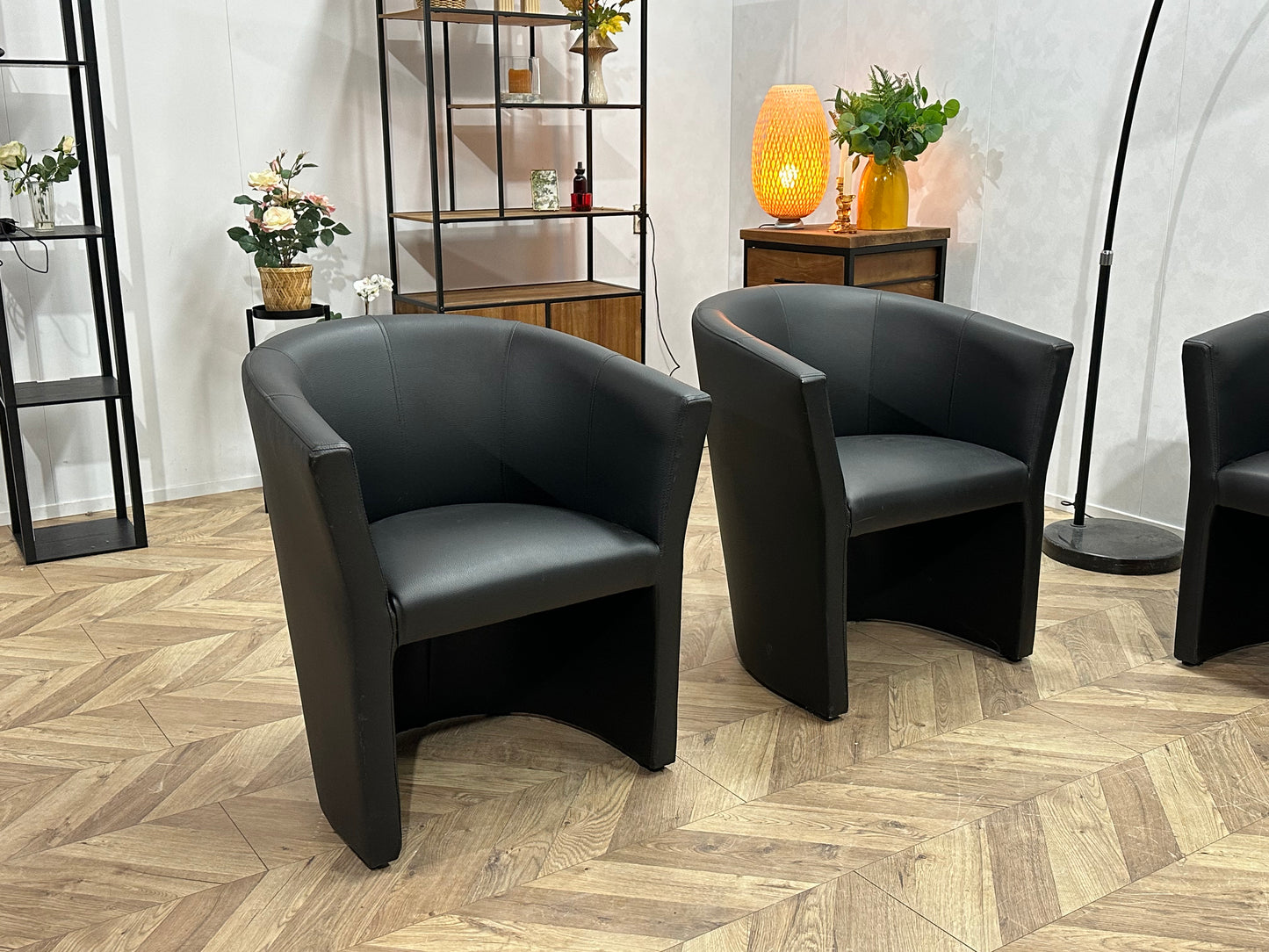 Zwarte lederen Stoelen Set