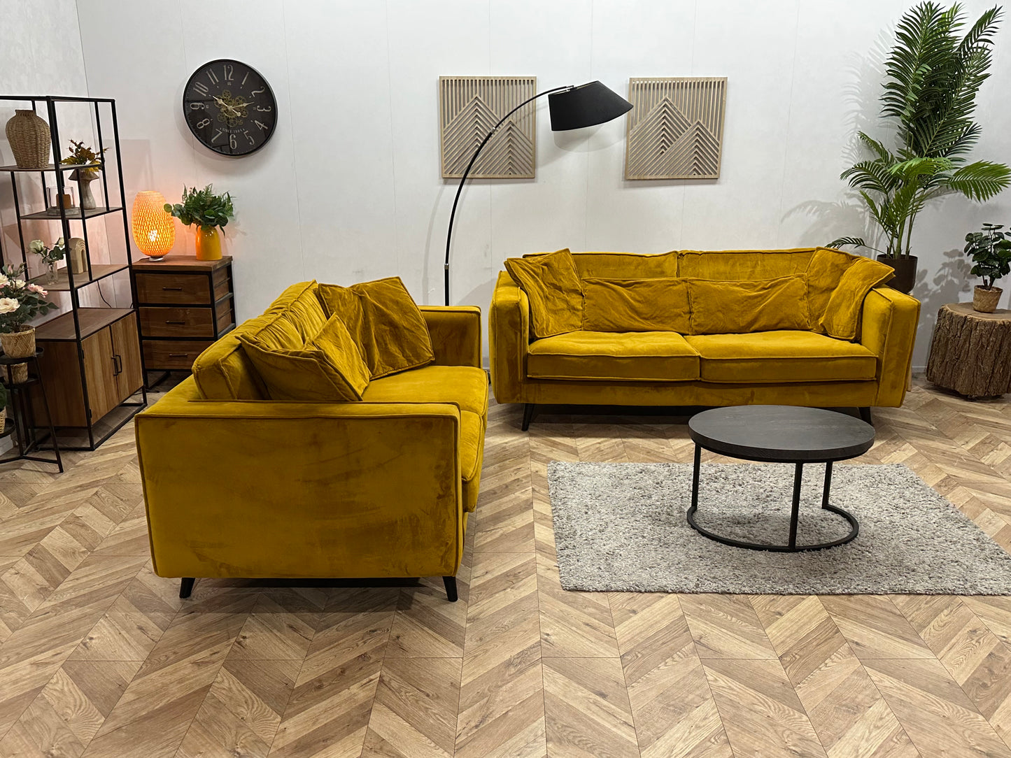 Gele Velvet Banken Set ~ Losse Kussens Met Afneembare Hoezen