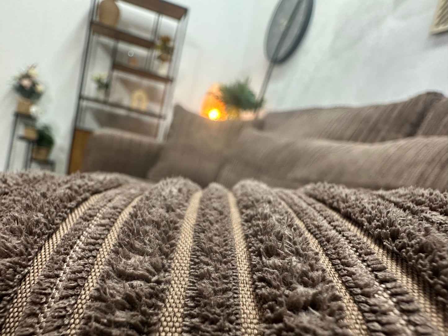 Bruine Ribstof Hoekbank ~ Losse Kussens Met Afneembare Hoezen