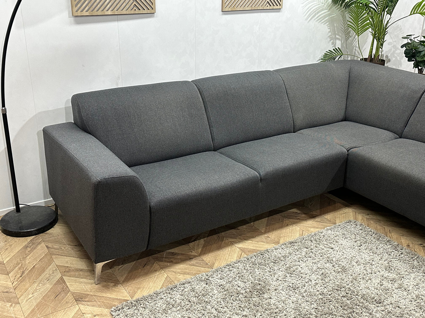 Antraciet Hoekbank ~ Vaste Kussens