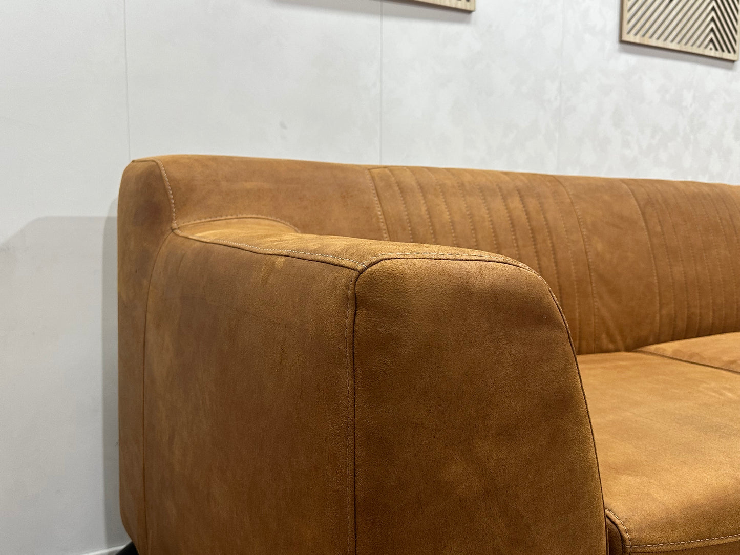 Cognac Bruine Suède Stoffen Hoekbank ~ Inruilvoordeel