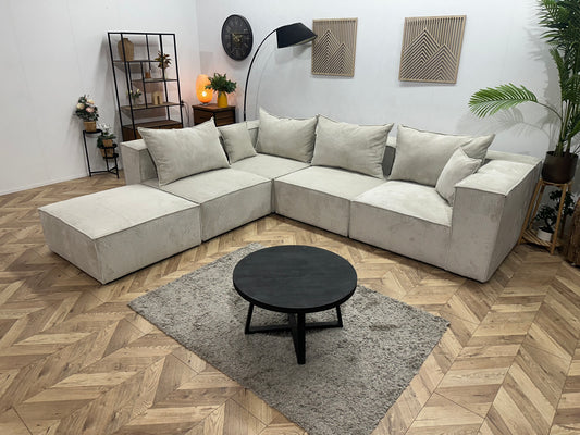 !Showroommodel! Witte Ribstof Hoekbank ~ Meerdere Opstellingen
