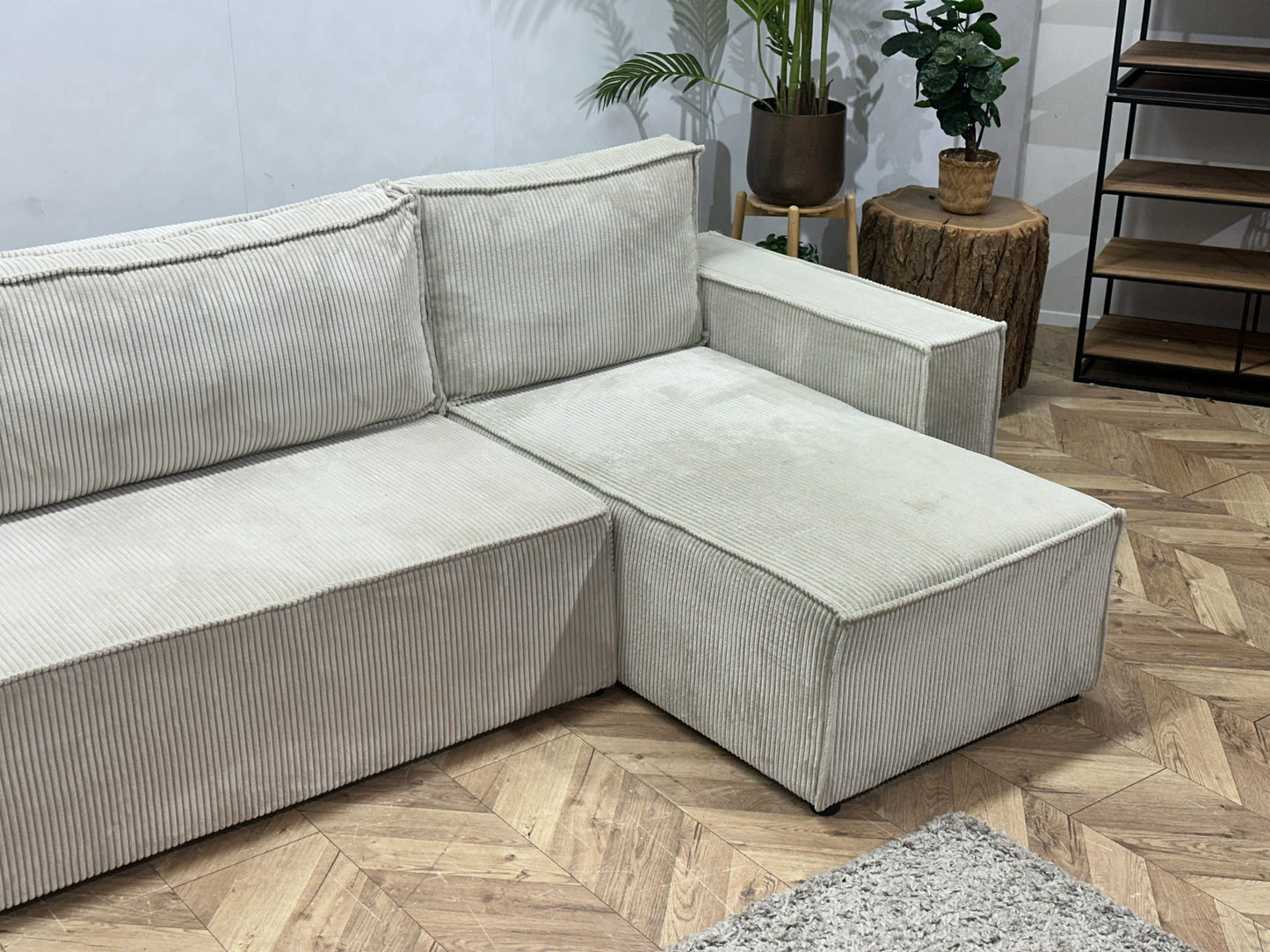 !Showroommodel! Witte Ribstof U Bank ~ Slaapfunctie