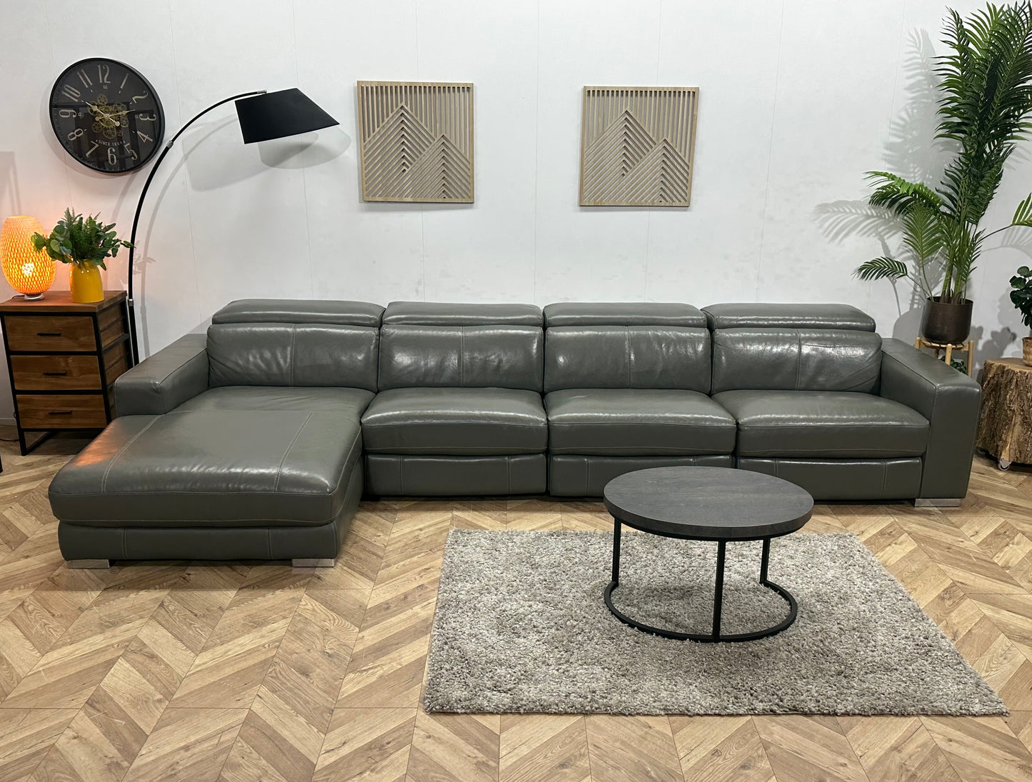 Lederland Grijze Echt Lederen Design Hoekbank ~ Elektrisch Verstelbaar