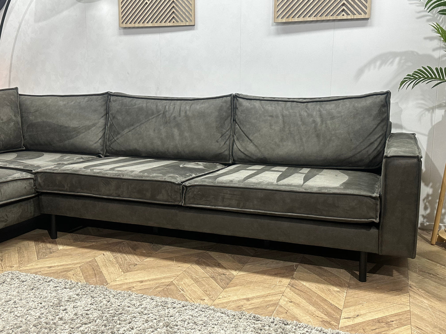 Antraciet Suède Stoffen Hoekbank Inc Fauteuil ~ Losse Kussens Met Afneembare Hoezen