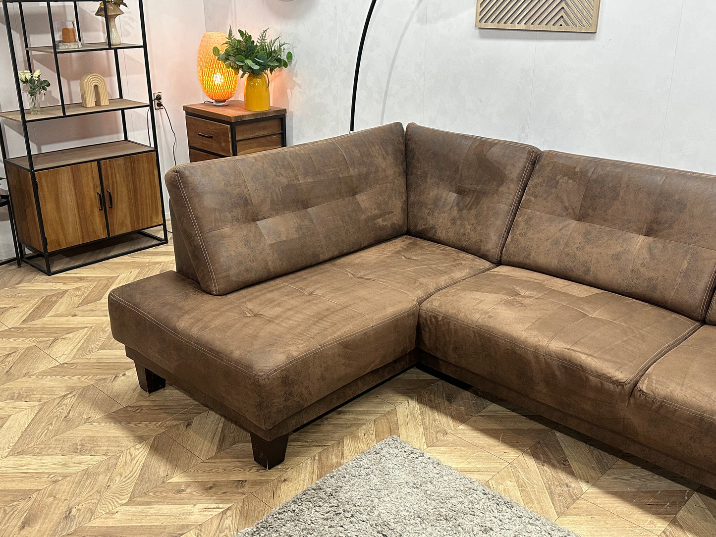 Bruine Suède Stoffen Hoekbank ~ Vaste Kussens