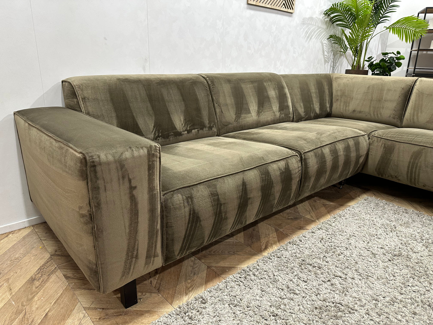 Groene Velvet Hoekbank ~ Vaste Kussens